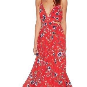 Red maxi dress with cutouts